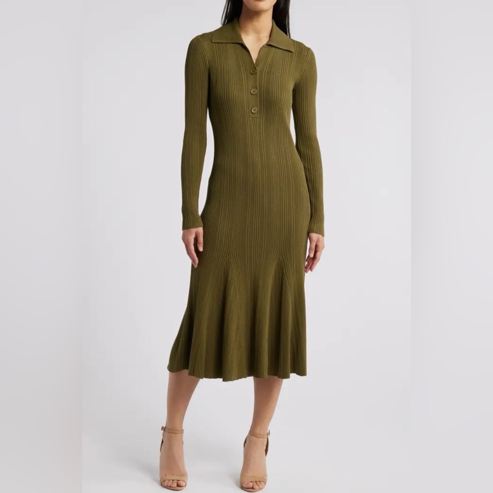 Variegated Rib Long Sleeve Midi Sweater Dress size S